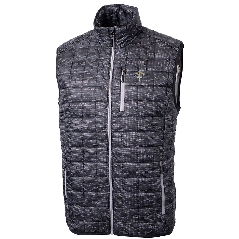 Men's Cutter & Buck Black New Orleans Saints Rainier Printed Full-Zip Puffer Vest