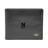 Men's Fossil Black Navy Midshipmen Leather Ryan RFID Flip ID Bifold Wallet