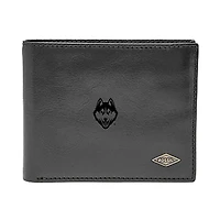 Men's Fossil Black UConn Huskies Leather Ryan RFID Flip ID Bifold Wallet