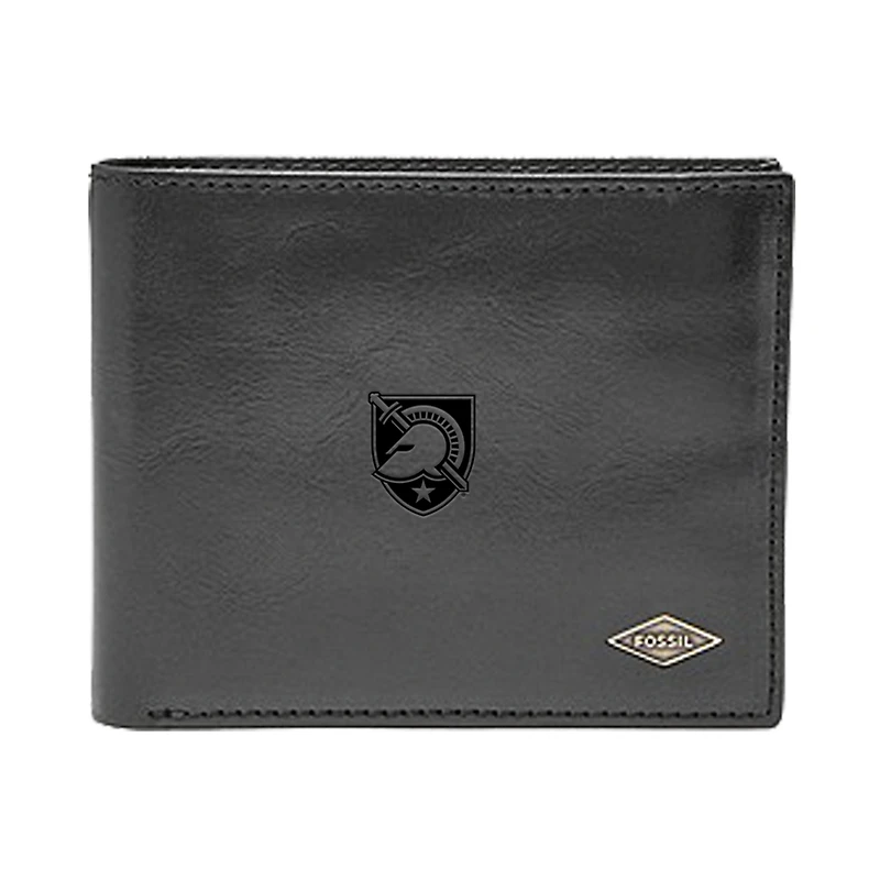 Men's Fossil Black Army Black Knights Leather Ryan RFID Flip ID Bifold Wallet
