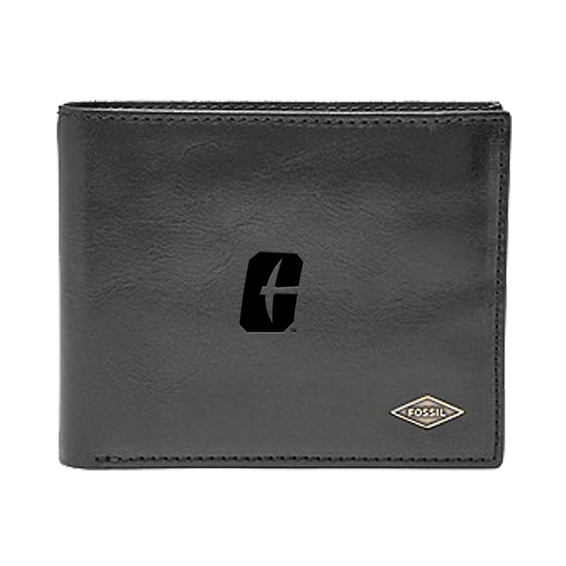 Men's Fossil Black Charlotte 49ers Leather Ryan RFID Flip ID Bifold Wallet