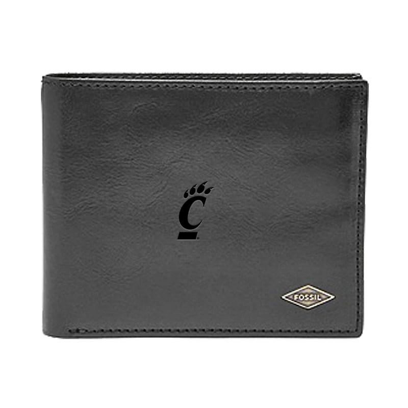 Men's Fossil Black Cincinnati Bearcats Leather Ryan RFID Flip ID Bifold Wallet
