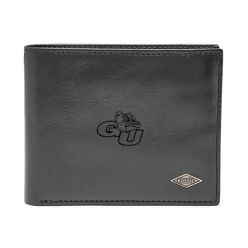 Men's Fossil Black Gonzaga Bulldogs Leather Ryan RFID Flip ID Bifold Wallet