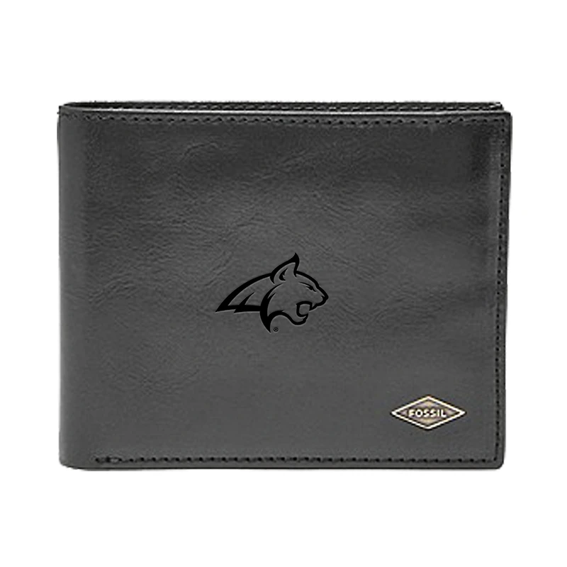 Men's Fossil Black Montana State Bobcats Leather Ryan RFID Flip ID Bifold Wallet