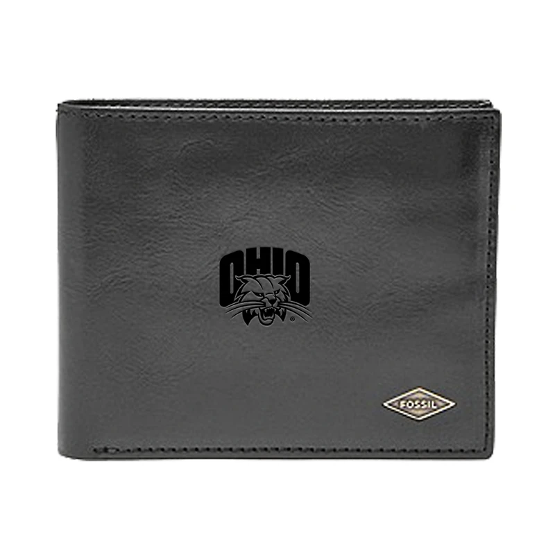 Men's Fossil Black Ohio Bobcats Leather Ryan RFID Flip ID Bifold Wallet