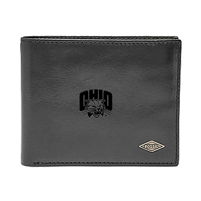 Men's Fossil Black Ohio Bobcats Leather Ryan RFID Flip ID Bifold Wallet