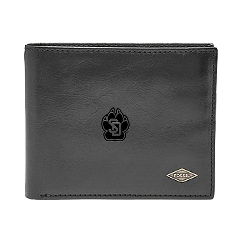 Men's Fossil Black South Dakota Coyotes Leather Ryan RFID Flip ID Bifold Wallet