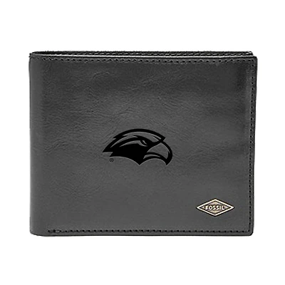 Men's Fossil Black Southern Miss Golden Eagles Leather Ryan RFID Flip ID Bifold Wallet