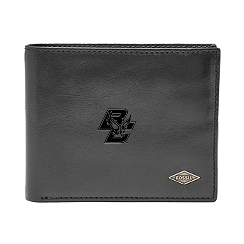 Men's Fossil Black Boston College Eagles Leather Ryan RFID Flip ID Bifold Wallet