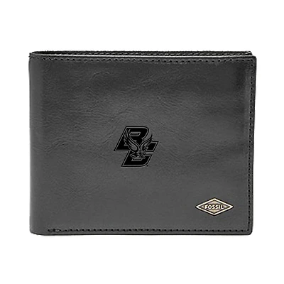 Men's Fossil Black Boston College Eagles Leather Ryan RFID Flip ID Bifold Wallet