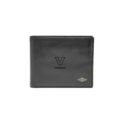Men's Fossil Black Vanderbilt Commodores Leather Ryan RFID Flip ID Bifold Wallet