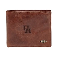 Men's Fossil Brown Houston Cougars Leather Ryan RFID Flip ID Bifold Wallet