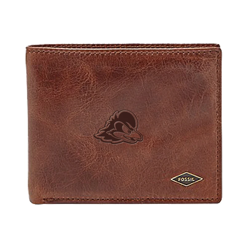 Men's Fossil Brown Delaware Fightin' Blue Hens Leather Ryan RFID Flip ID Bifold Wallet
