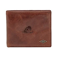 Men's Fossil Brown Delaware Fightin' Blue Hens Leather Ryan RFID Flip ID Bifold Wallet