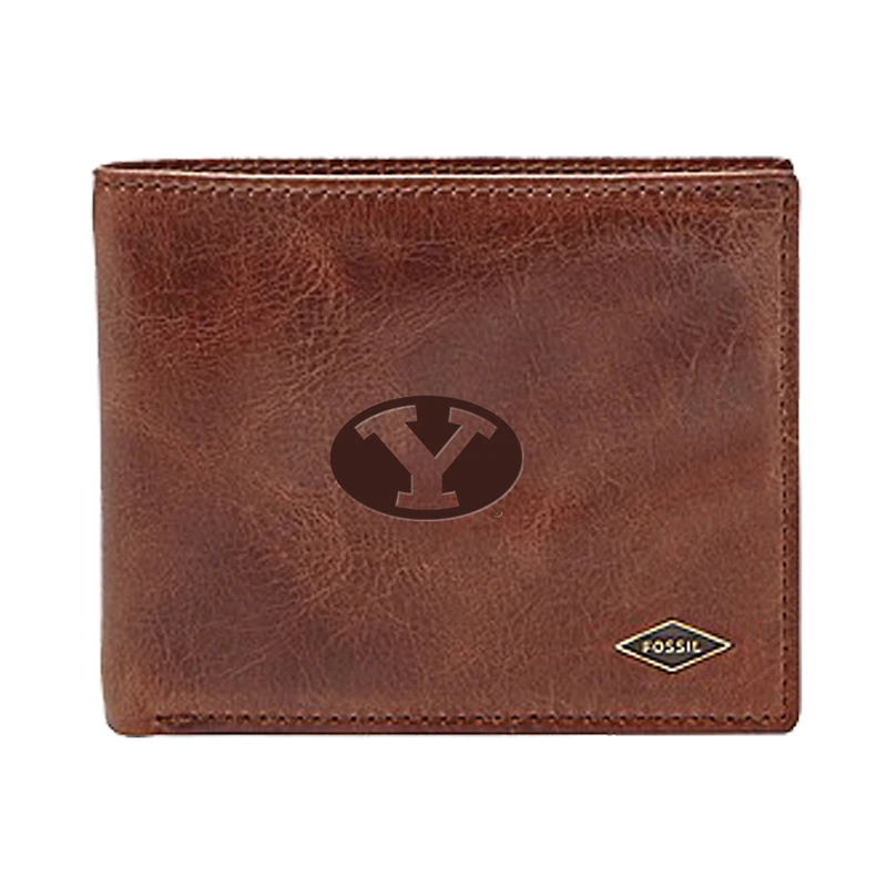 Men's Fossil Brown BYU Cougars Leather Ryan RFID Flip ID Bifold Wallet