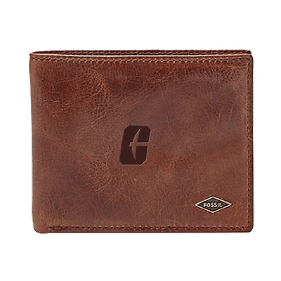 Men's Fossil Brown Charlotte 49ers Leather Ryan RFID Flip ID Bifold Wallet