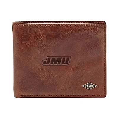 Men's Fossil Brown James Madison Dukes Leather Ryan RFID Flip ID Bifold Wallet