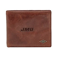 Men's Fossil Brown James Madison Dukes Leather Ryan RFID Flip ID Bifold Wallet