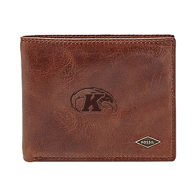Men's Fossil Brown Kent State Golden Flashes Leather Ryan RFID Flip ID Bifold Wallet