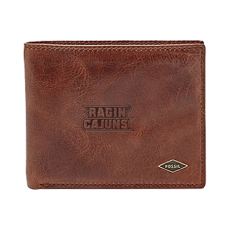 Men's Fossil Brown Louisiana Ragin' Cajuns Leather Ryan RFID Flip ID Bifold Wallet