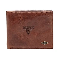 Men's Fossil Brown Maine Black Bears Leather Ryan RFID Flip ID Bifold Wallet