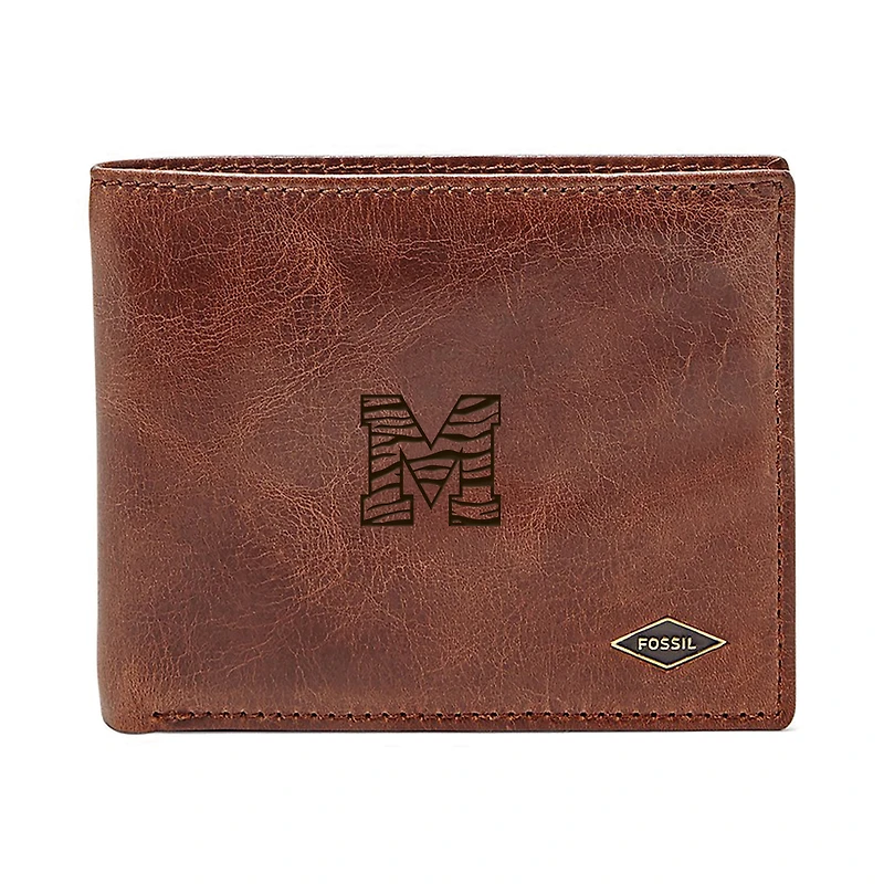 Men's Fossil Brown Memphis Tigers Leather Ryan RFID Flip ID Bifold Wallet