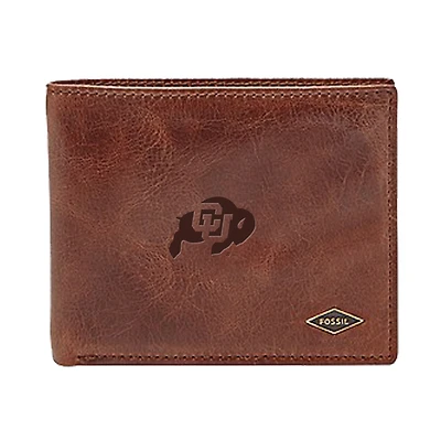 Men's Fossil Brown Colorado Buffaloes Leather Ryan RFID Flip ID Bifold Wallet