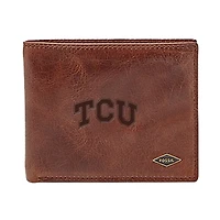 Men's Fossil Brown TCU Horned Frogs Leather Ryan RFID Flip ID Bifold Wallet