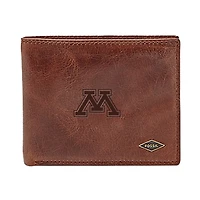 Men's Fossil Brown Minnesota Golden Gophers Leather Ryan RFID Flip ID Bifold Wallet