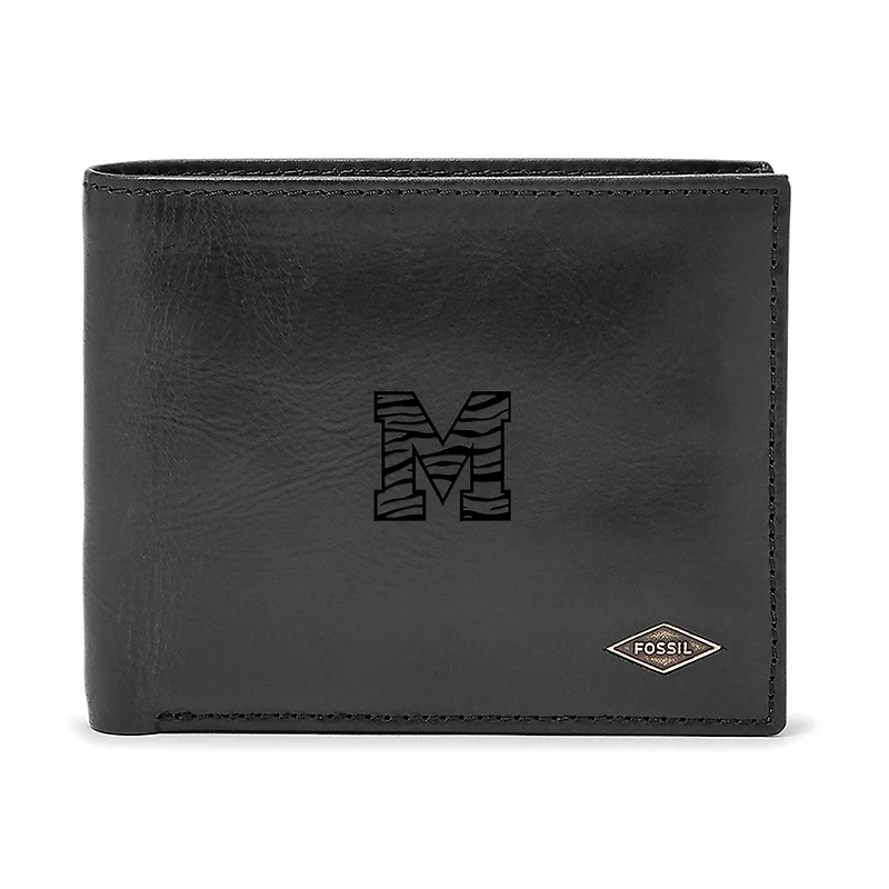Men's Fossil Black Memphis Tigers Leather Ryan RFID Passcase Wallet