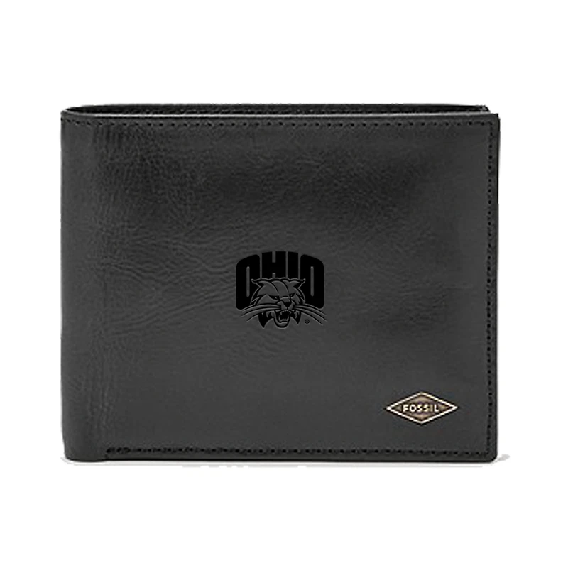 Men's Fossil Black Ohio Bobcats Leather Ryan RFID Passcase Wallet