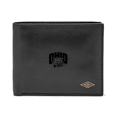 Men's Fossil Black Ohio Bobcats Leather Ryan RFID Passcase Wallet