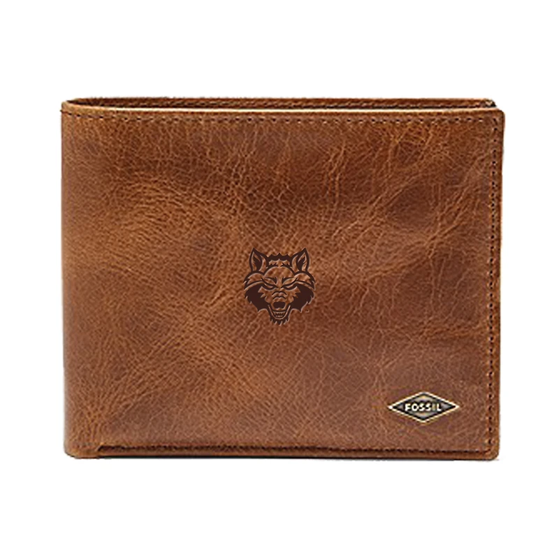 Men's Fossil Brown Arkansas State Red Wolves Leather Ryan RFID Passcase Wallet
