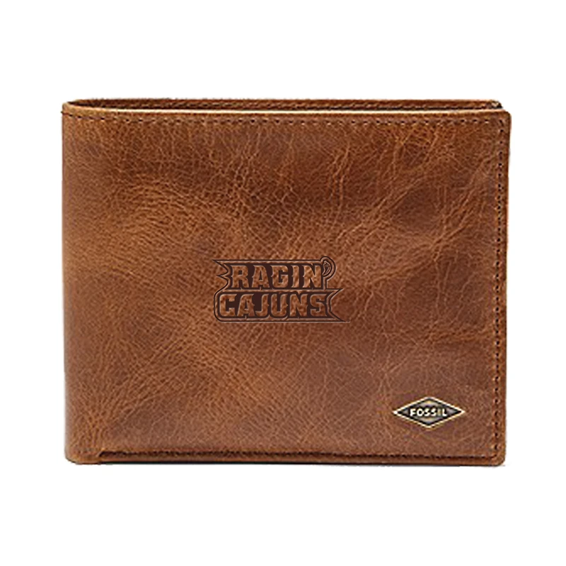 Men's Fossil Brown Louisiana Ragin' Cajuns Leather Ryan RFID Passcase Wallet
