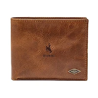 Men's Fossil Brown Wyoming Cowboys Leather Ryan RFID Passcase Wallet
