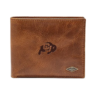 Men's Fossil Brown Colorado Buffaloes Leather Ryan RFID Passcase Wallet