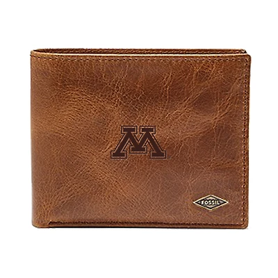 Men's Fossil Brown Minnesota Golden Gophers Leather Ryan RFID Passcase Wallet