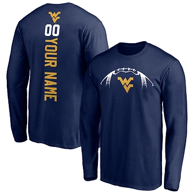 Men's Navy West Virginia Mountaineers Playmaker Football Personalized Name & Number Long Sleeve T-Shirt