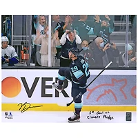 Vince Dunn Seattle Kraken Autographed 16'' x 20'' Deep Sea Blue Jersey Celebration Photograph with ''1st Goal At Climate Pledge'' Inscription
