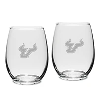 South Florida Bulls 2-Piece 15oz. Stemless Wine Glass Set