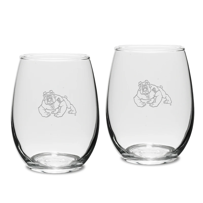 Fresno State Bulldogs 2-Piece 15oz. Stemless Wine Glass Set