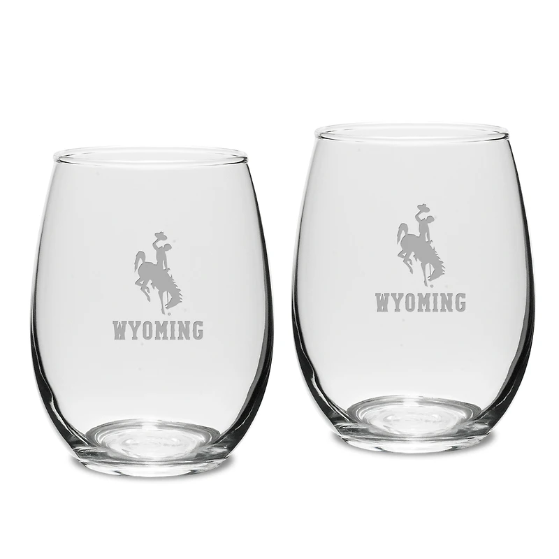 Wyoming Cowboys 2-Piece 15oz. Stemless Wine Glass Set