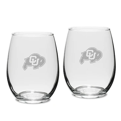 Colorado Buffaloes 2-Piece 15oz. Stemless Wine Glass Set