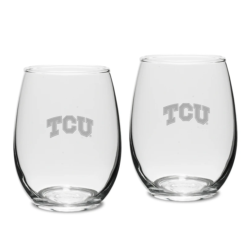 TCU Horned Frogs 2-Piece 15oz. Stemless Wine Glass Set