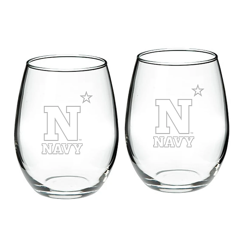 Navy Midshipmen 2-Piece 21oz. Stemless Wine Glass Set