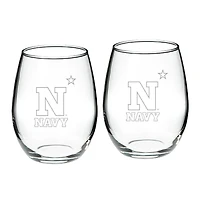Navy Midshipmen 2-Piece 21oz. Stemless Wine Glass Set