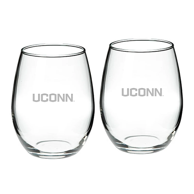 UConn Huskies 2-Piece 21oz. Stemless Wine Glass Set