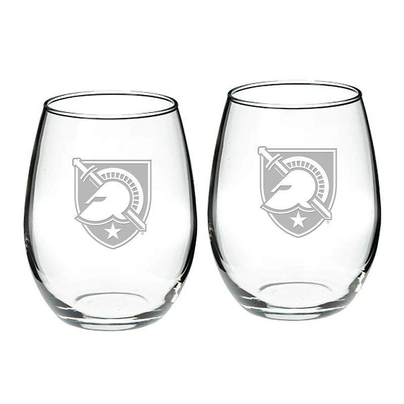 Army Black Knights 2-Piece 21oz. Stemless Wine Glass Set