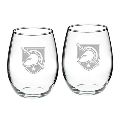 Army Black Knights 2-Piece 21oz. Stemless Wine Glass Set