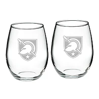 Army Black Knights 2-Piece 21oz. Stemless Wine Glass Set